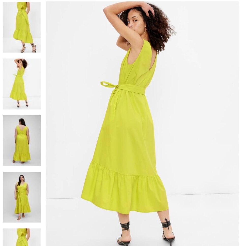 Gap V-Neck Belted Maxi Dress w/ Pockets Sz XS Petite Sulphur Yellow Green NWT